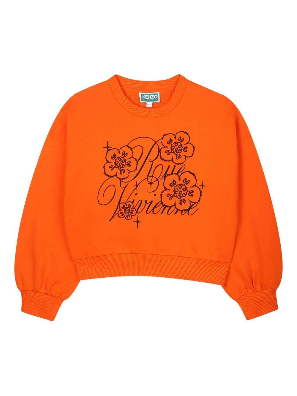 Felpa per bambina Kenzo Kids arancione con applicazione con logo - Rubino Kids