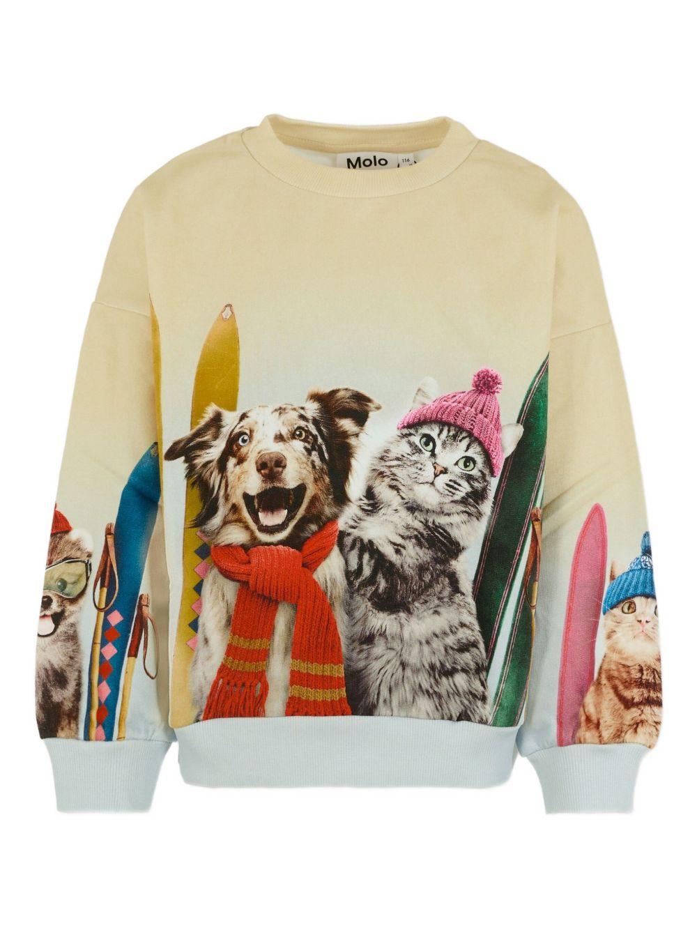 Felpa per bambina Molo beige con stampa cane e gatto - Rubino Kids