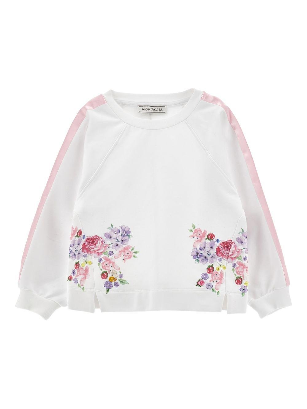 Felpa per bambina Monnalisa bianca con stampa a fiori - Rubino Kids