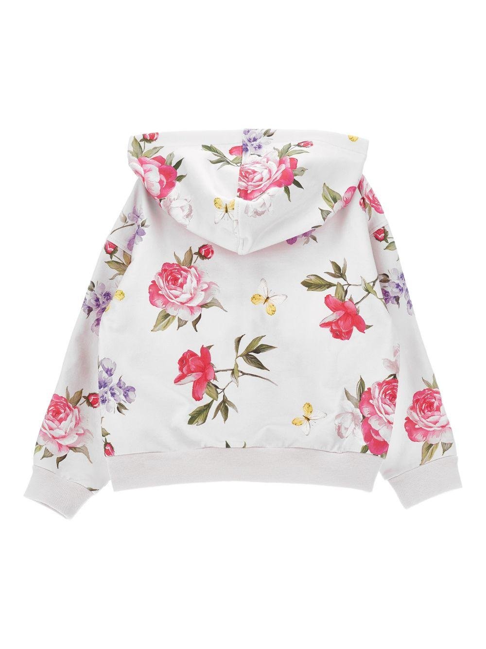 Felpa per bambina Monnalisa bianca con stampa fiori all - over - Rubino Kids