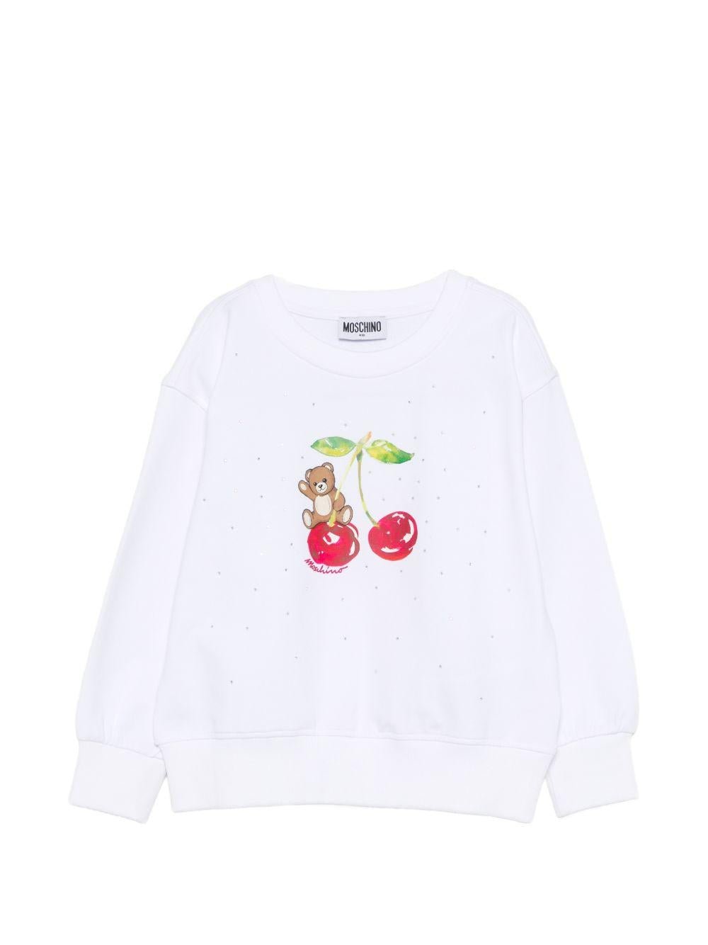Felpa per bambina Moschino Kids bianca con grafica ciliegia - Rubino Kids