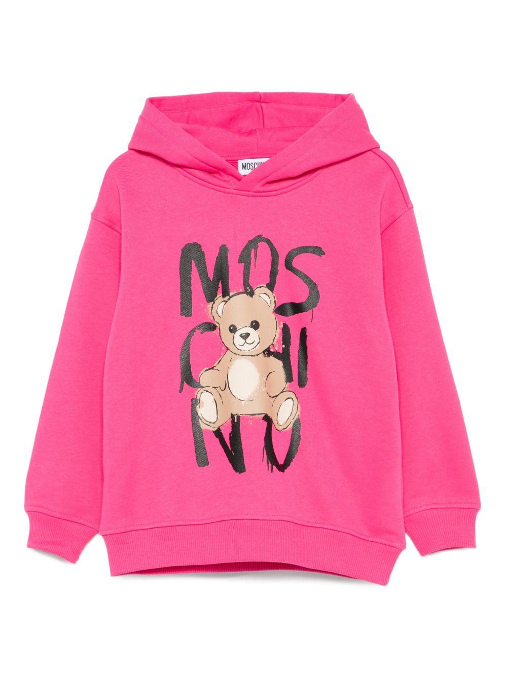 Felpa per bambina Moschino Kids fucsia con cappuccio e stampa Teddy Bear - Rubino Kids