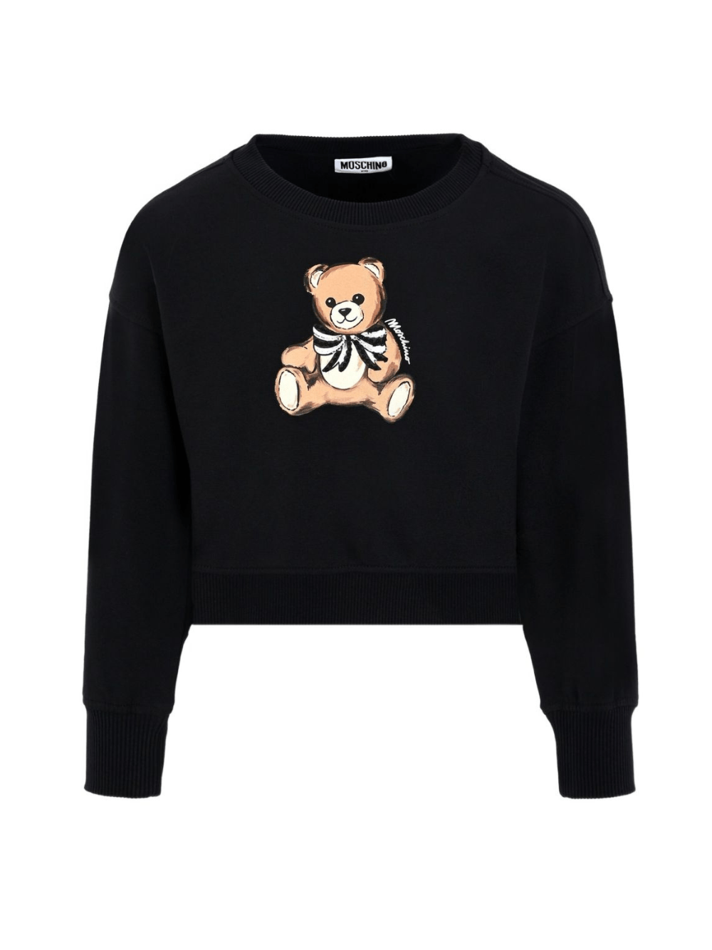 Felpa per bambina Moschino Kids nero con fiocco in raso con paillettes - Rubino Kids