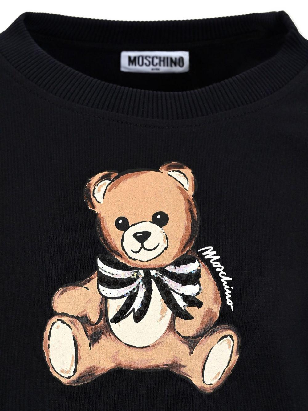 Felpa per bambina Moschino Kids nero con fiocco in raso con paillettes - Rubino Kids