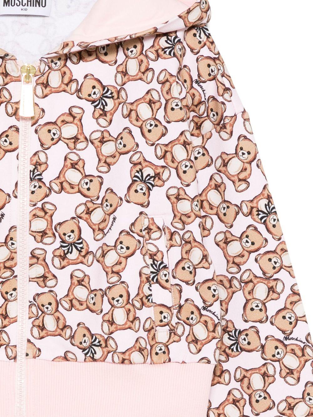 Felpa per bambina Moschino Kids rosa con stampa Teddy Bear all - over - Rubino Kids