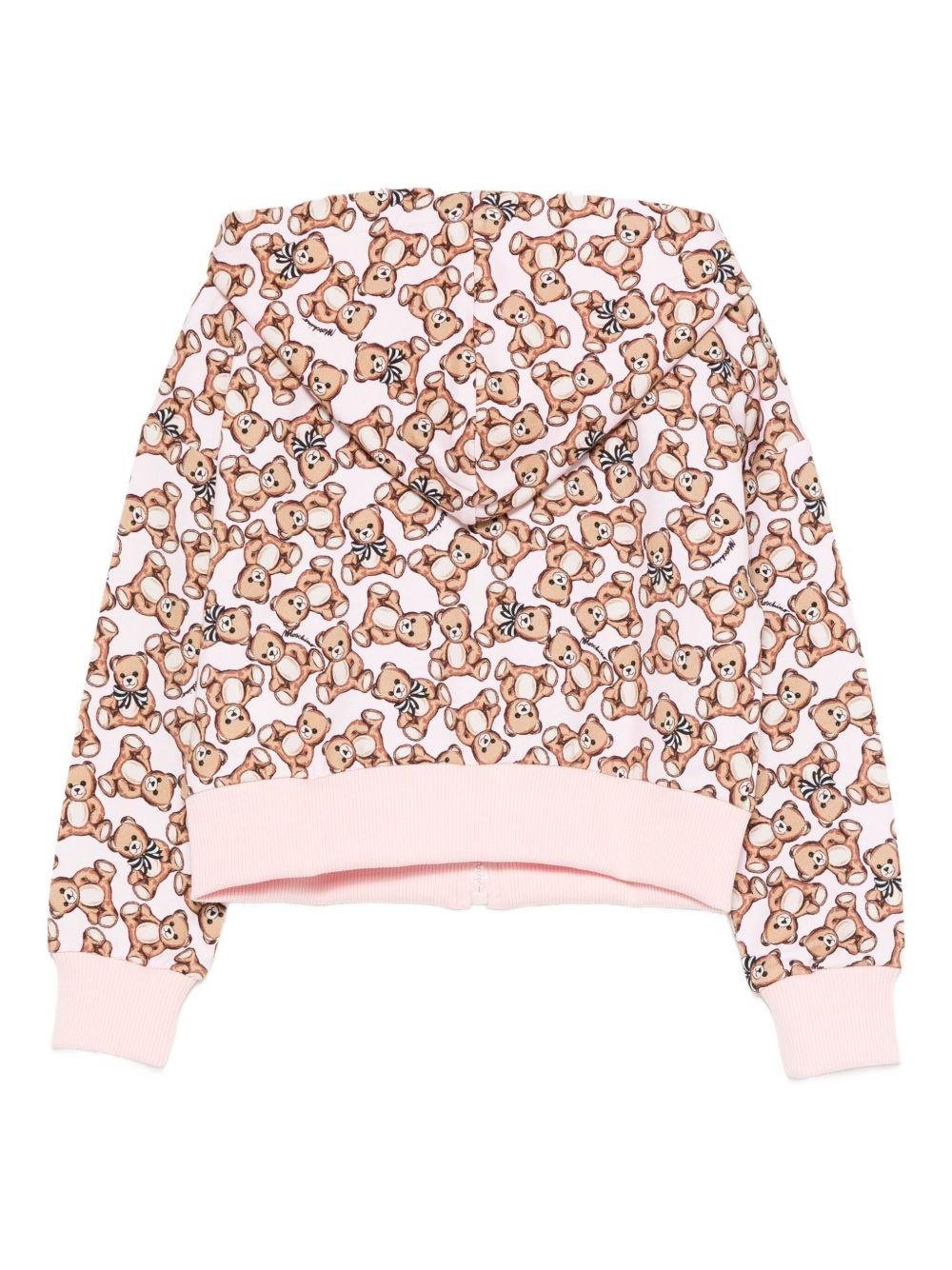 Felpa per bambina Moschino Kids rosa con stampa Teddy Bear all - over - Rubino Kids