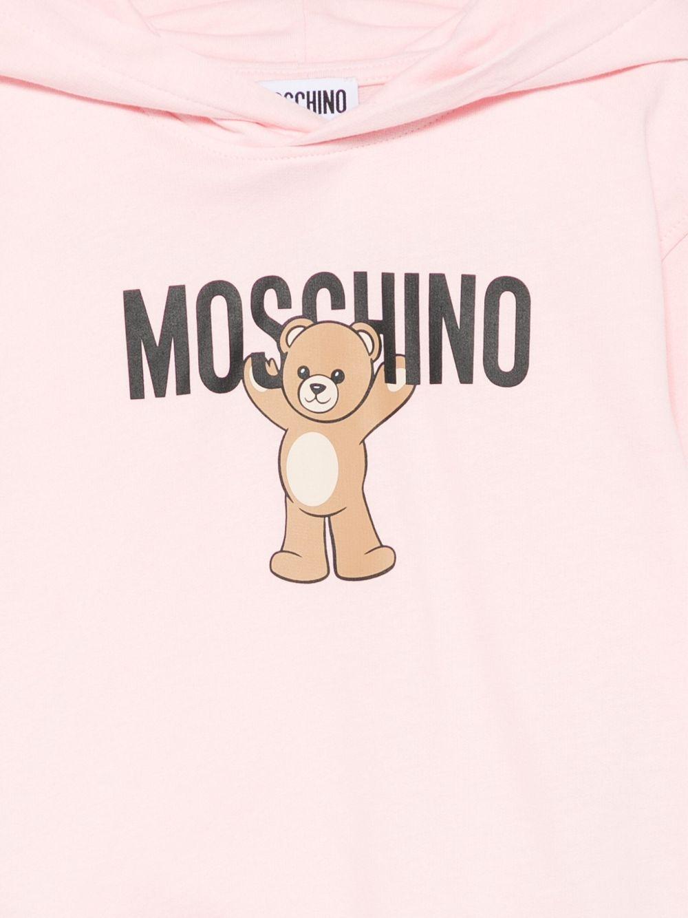 Felpa per bambina Moschino Kids rosa con stampa Teddy e cappuccio - Rubino Kids