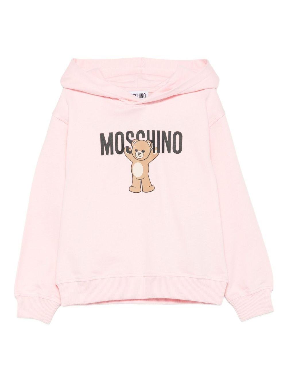 Felpa per bambina Moschino Kids rosa con stampa Teddy e cappuccio - Rubino Kids