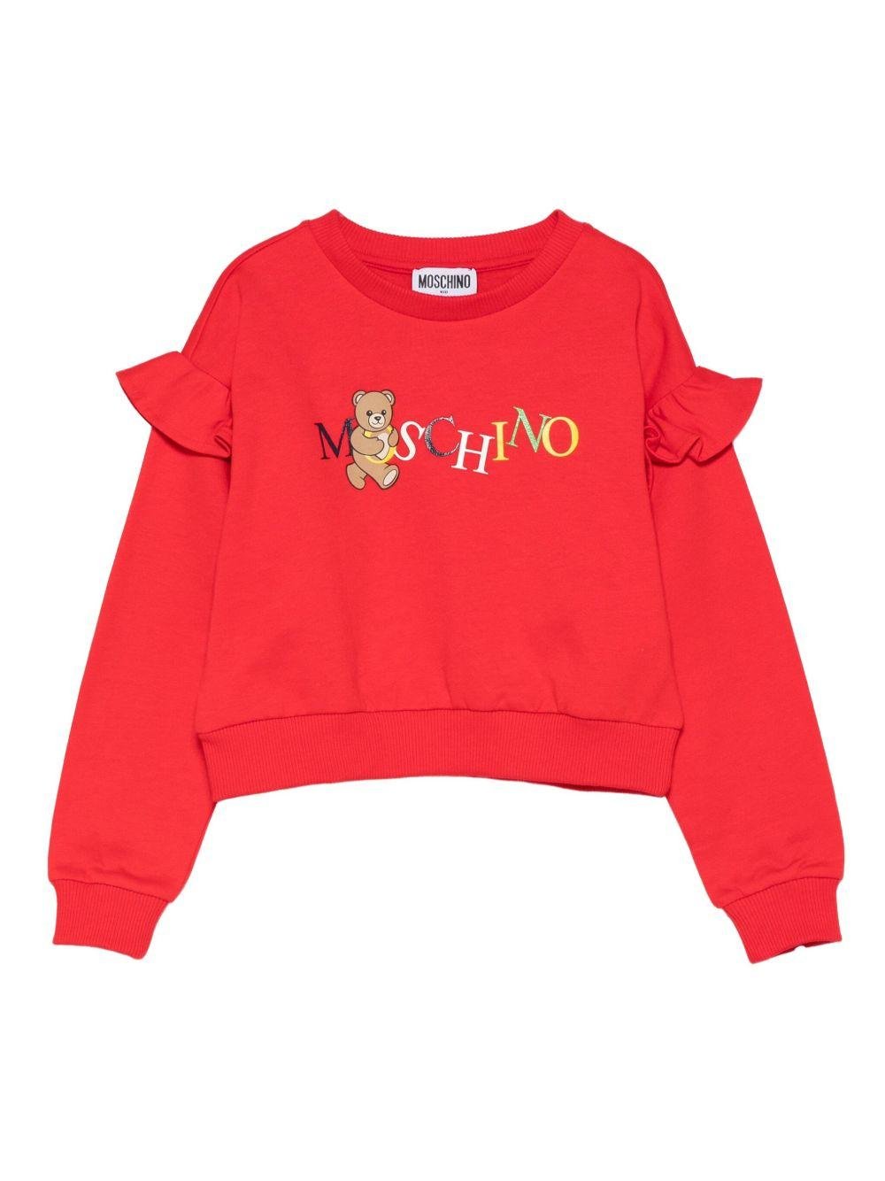Felpa per bambina Moschino Kids rossa con ricamo orsetto - Rubino Kids