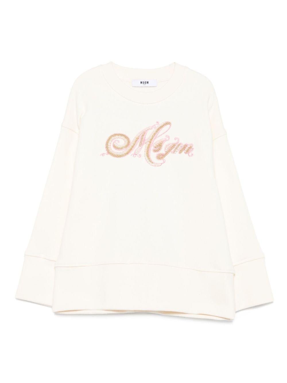 Felpa per bambina MSGM Kids bianco con logo sul davanti - Rubino Kids