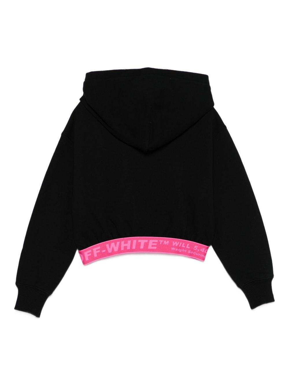 Felpa per bambina Off - White Kids nera con cappuccio e ricamo con logo - Rubino Kids