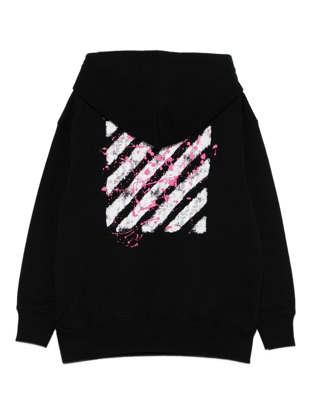 Felpa per bambina Off - White Kids nera con cappuccio e stampa con logo - Rubino Kids