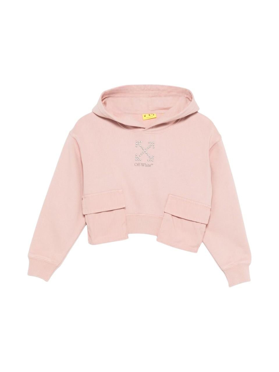 Felpa per bambina Off - White Kids rosa con cappuccio e stampa con logo - Rubino Kids