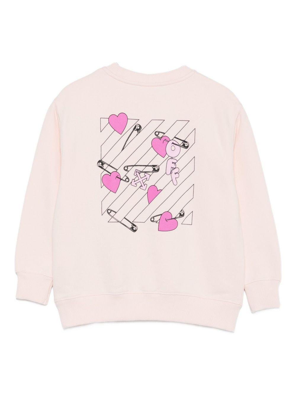 Felpa per bambina Off - White Kids rosa con grafica e orlo a coste - Rubino Kids