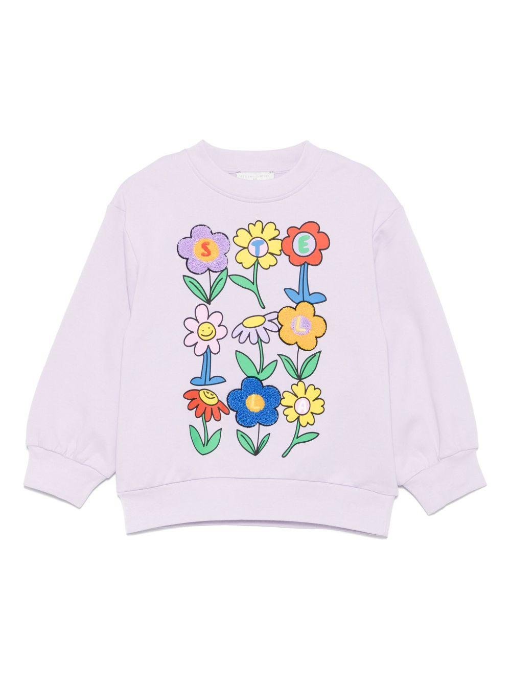 Felpa per bambina Stella McCartney Kids lilla con stampa a fiori - Rubino Kids