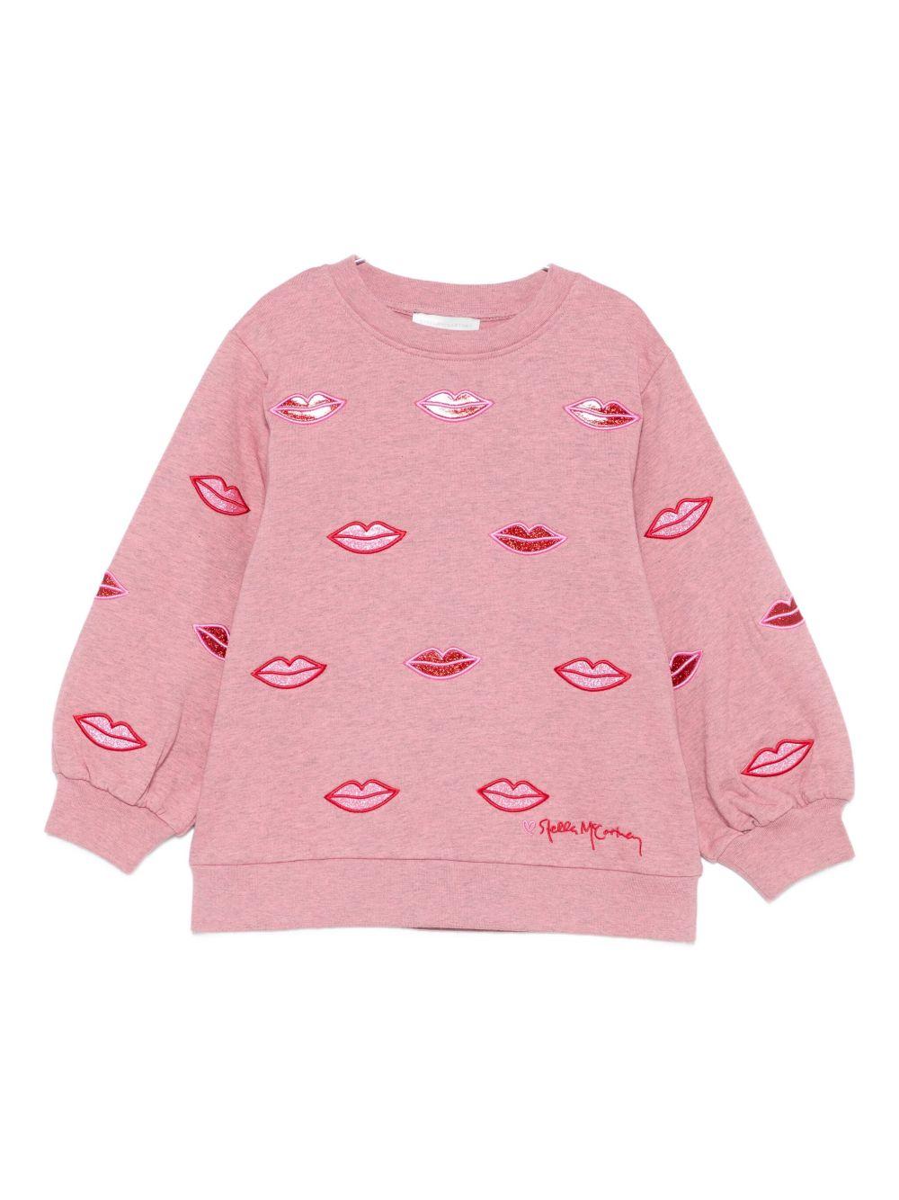 Felpa per bambina Stella McCartney Kids rosa con labbra decorate - Rubino Kids