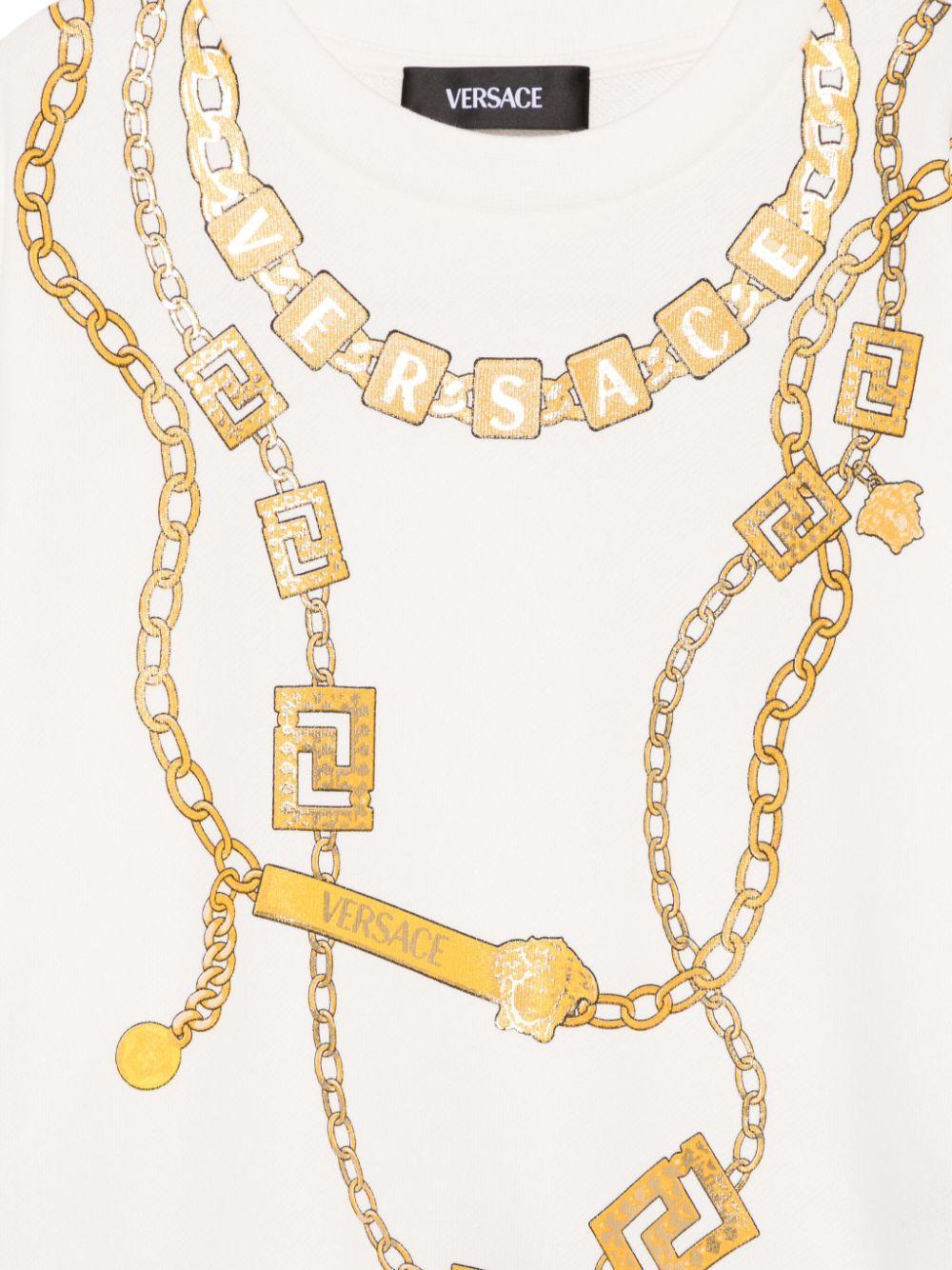 Felpa per bambina Versace Kids bianco con stampa collana loghi - Rubino Kids
