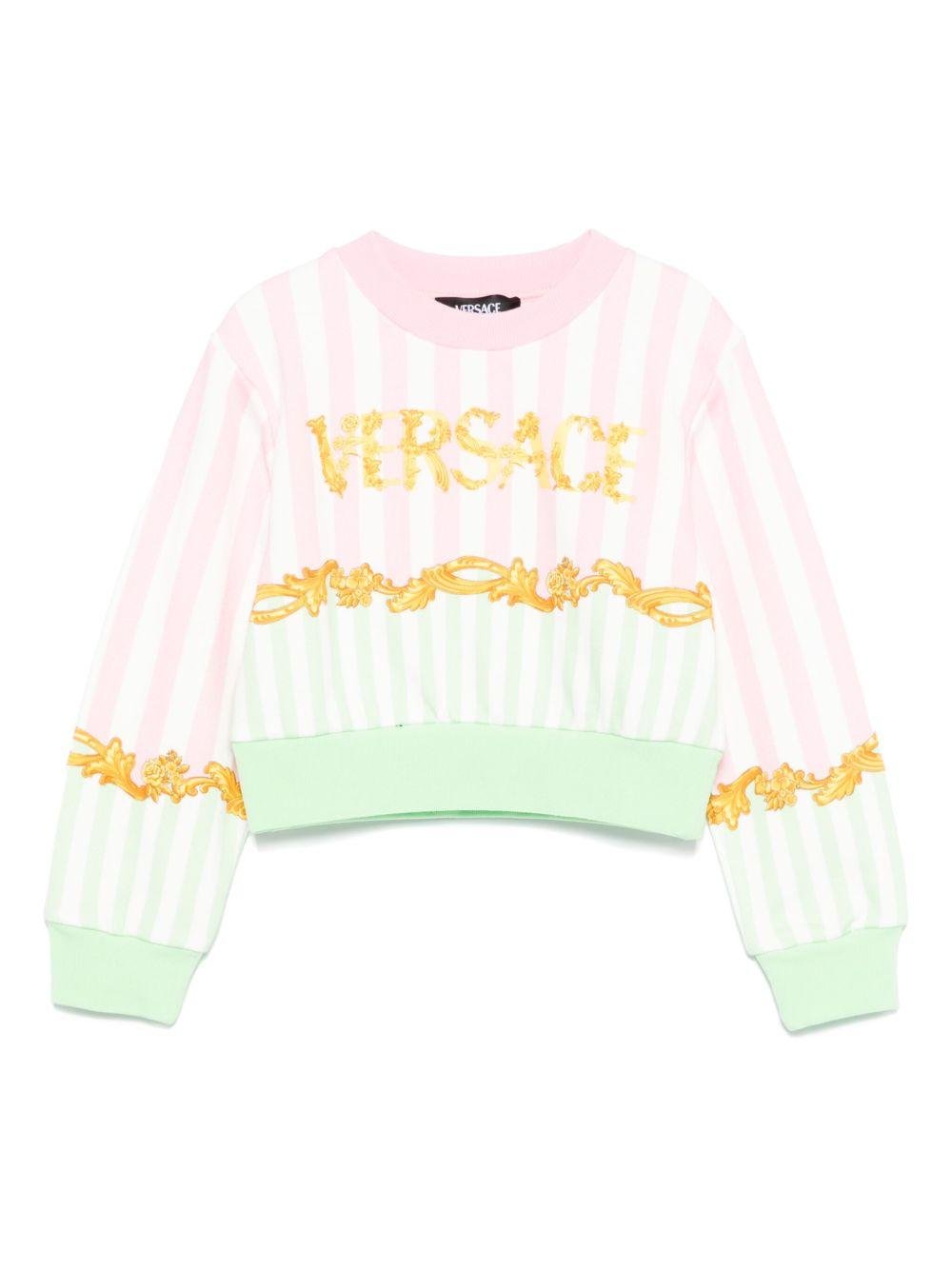 Felpa per bambina Versace Kids rosa con stampa a righe - Rubino Kids