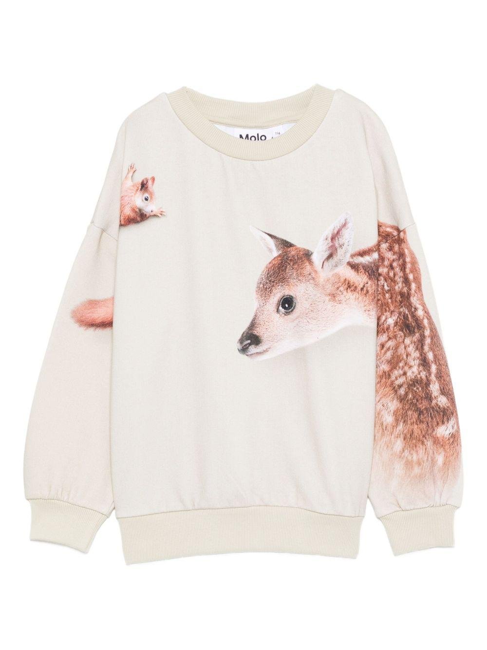 Felpa per bambini Molo beige con stampa cervo - Rubino Kids