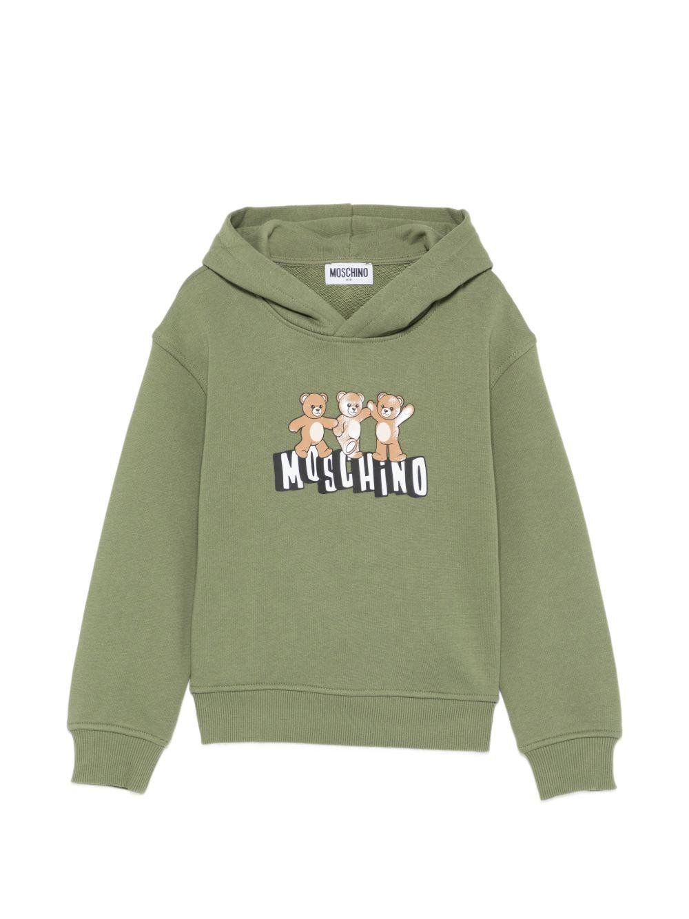 Felpa per bambini Moschini Kids verde con stampa tre Teddy Bear - Rubino Kids