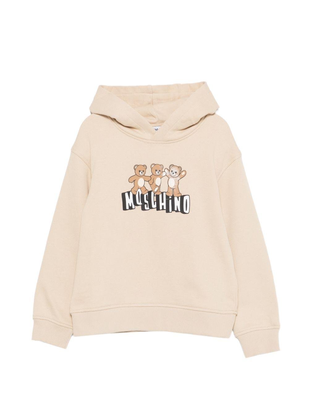 Felpa per bambini Moschino Kids beige con stampa tre Teddy Bear - Rubino Kids