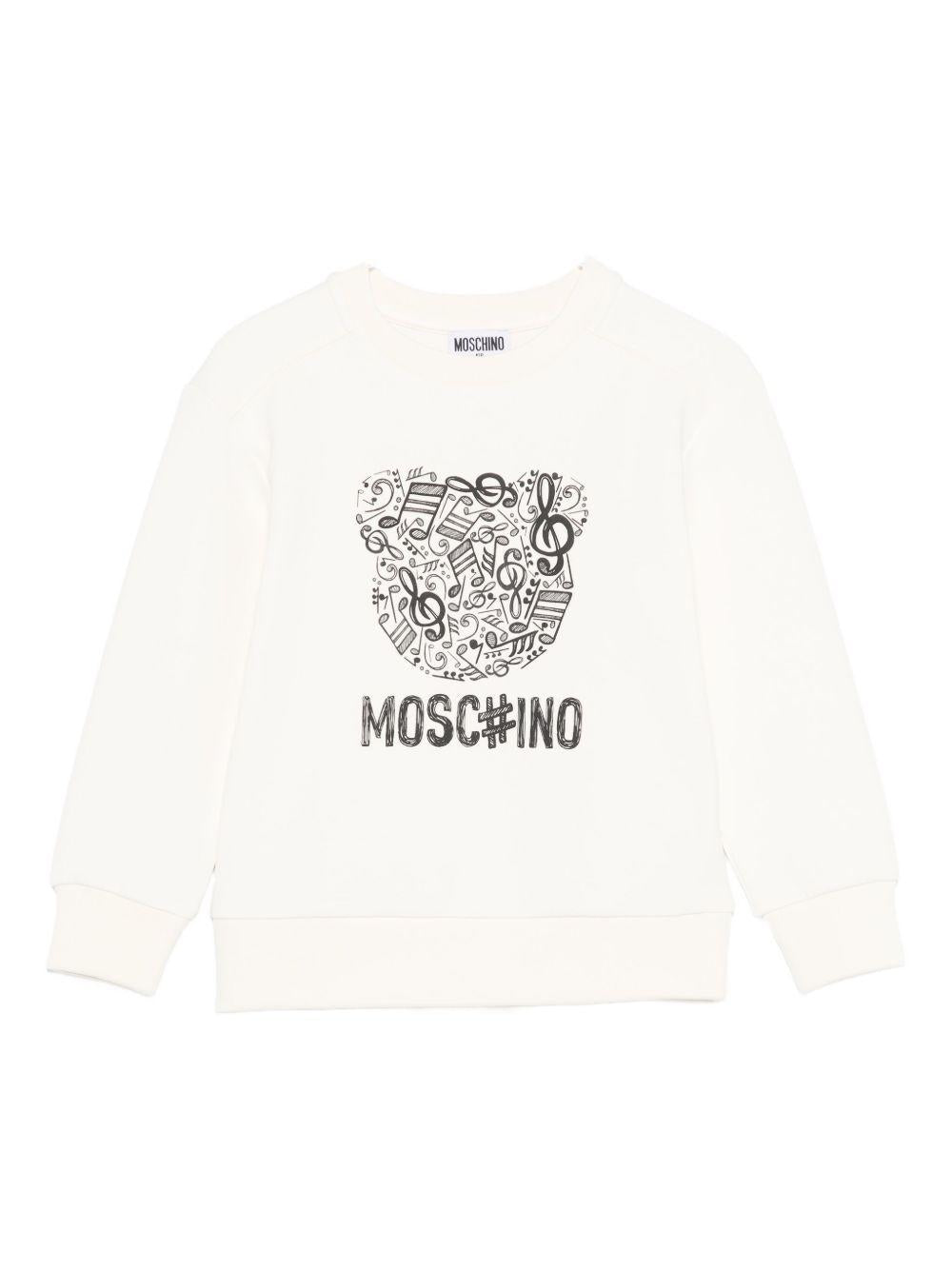 Felpa per bambini Moschino Kids bianca con motivo a note musicali - Rubino Kids
