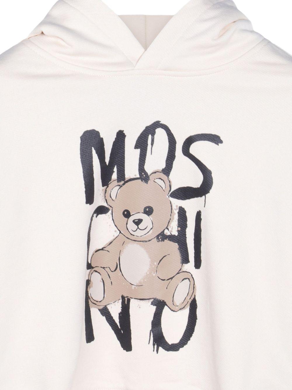Felpa per bambini Moschino Kids bianco con stampa Teddy e cappuccio - Rubino Kids