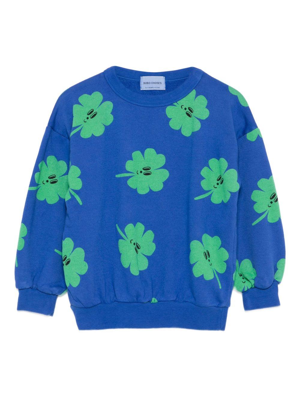 Felpa per bambino Bobo Choses blu con stampa trifoglio - Rubino Kids
