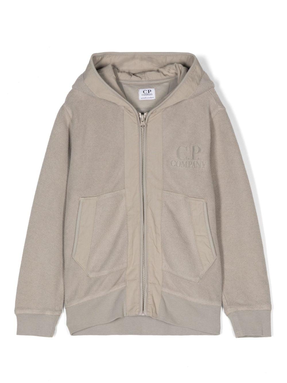 Felpa per bambino C.P. Company Kids grigio con cappuccio e logo sul petto - Rubino Kids