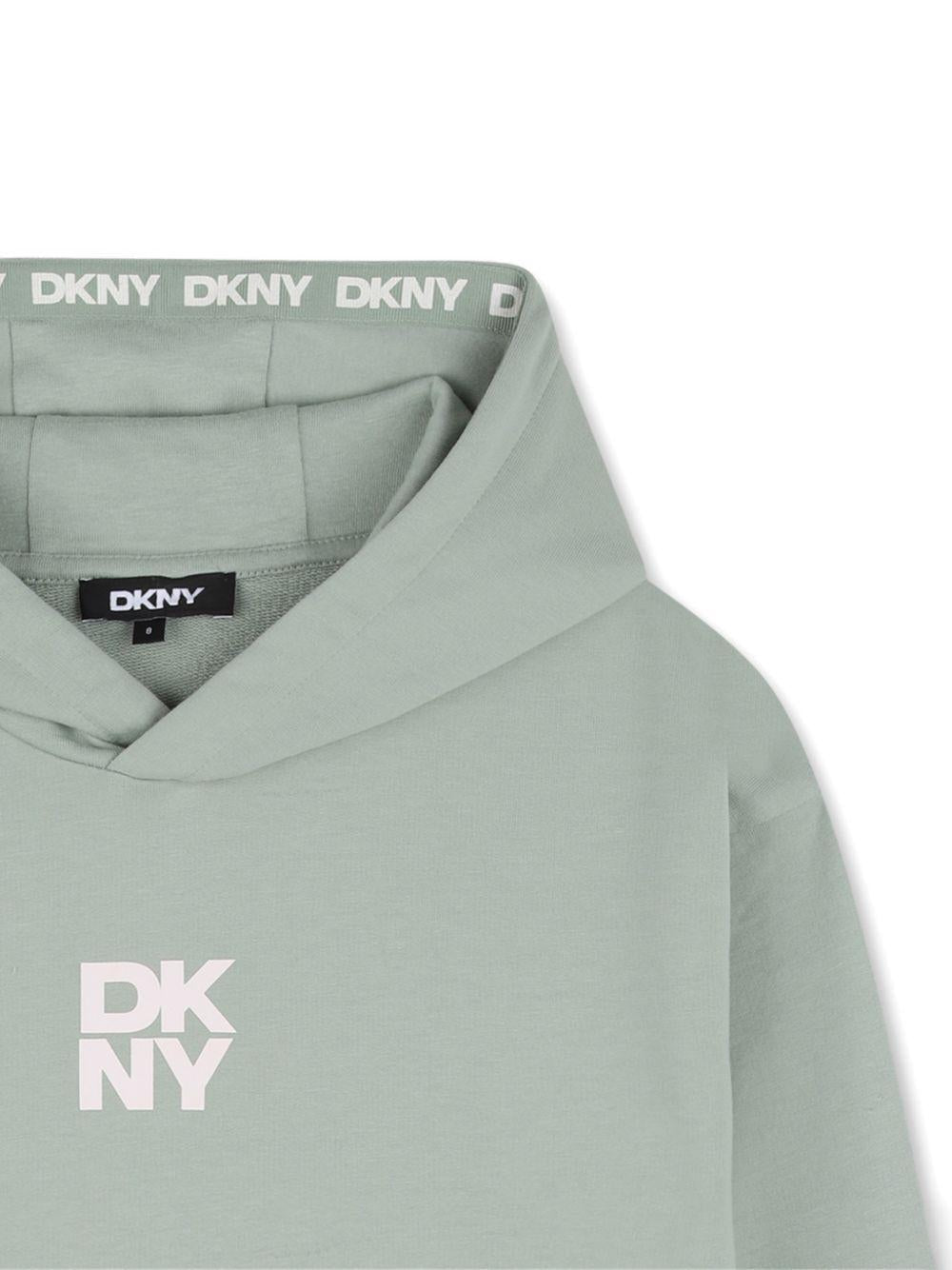 Felpa per bambino DKNY Kids verde con dettaglio logo sul davanti - Rubino Kids