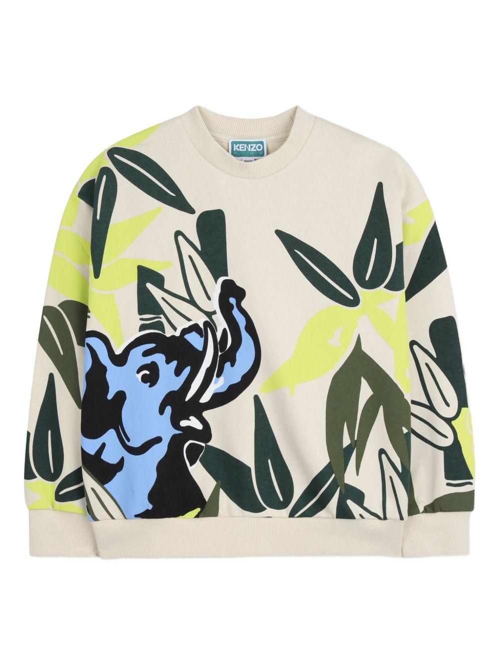 Felpa per bambino Kenzo Kids beige con motivo elefante - Rubino Kids