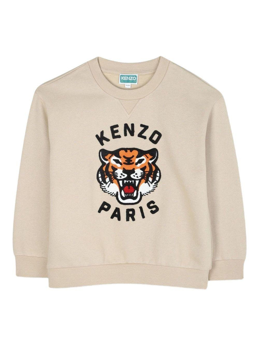 Felpa per bambino Kenzo Kids beige girocollo con ricamo Tiger