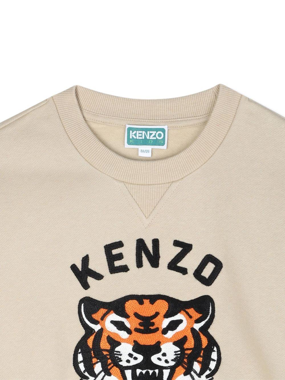 Felpa per bambino Kenzo Kids beige girocollo con ricamo Tiger - Rubino Kids