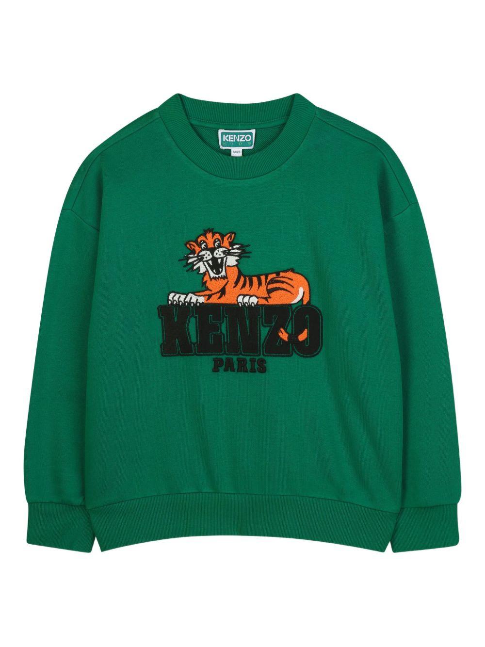 Felpa per bambino Kenzo Kids verde con grafica Tiger - Rubino Kids