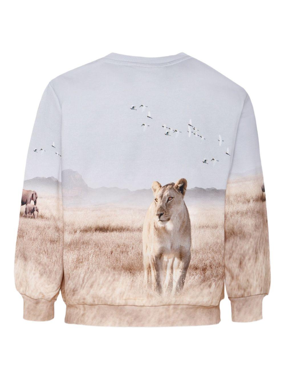 Felpa per bambino Molo azzurra Miksi con stampa leone e orlo e polsini a coste - Rubino Kids