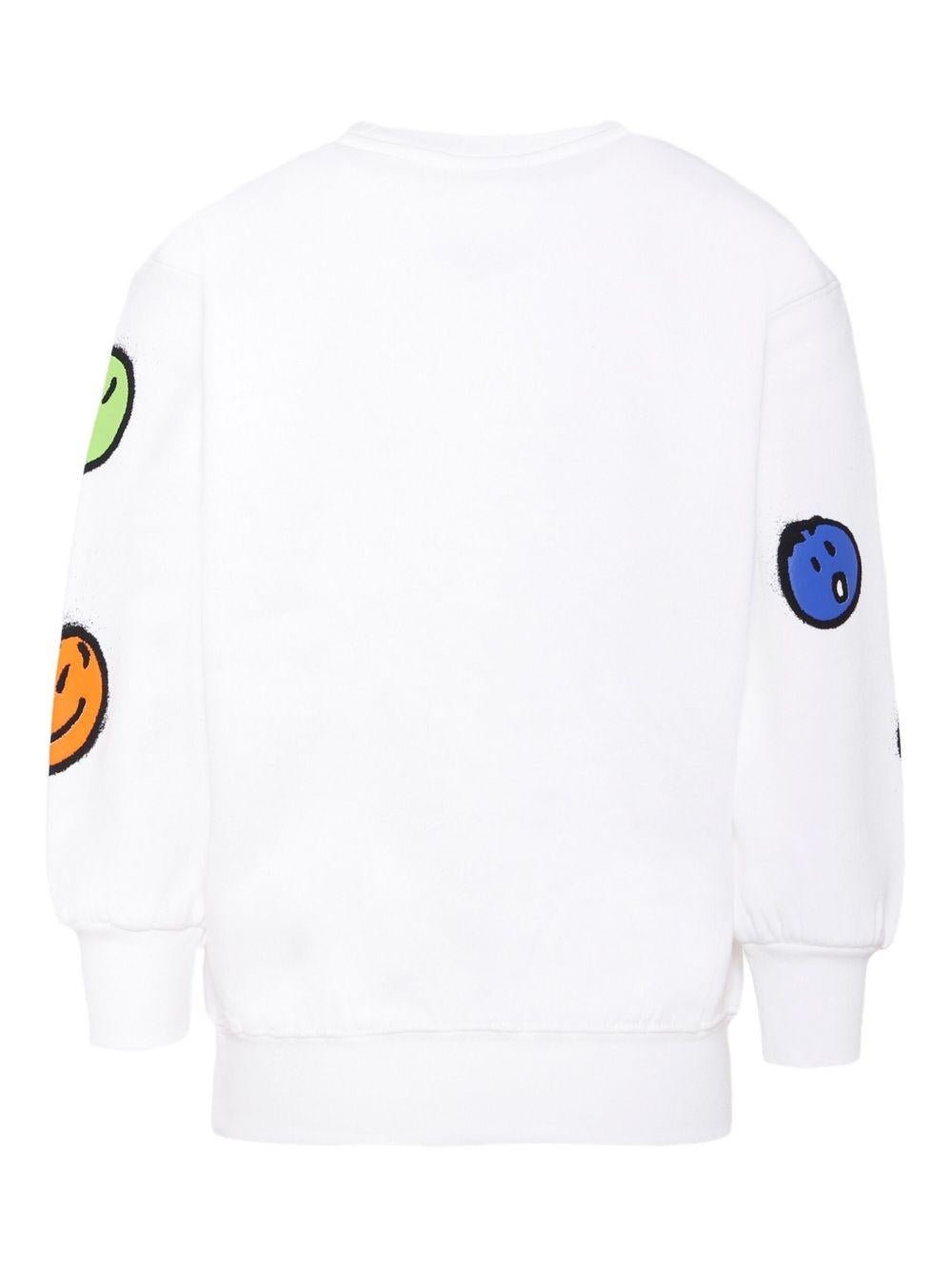 Felpa per bambino Molo bianca con stampa smiley all - over e maniche con spalle scese - Rubino Kids