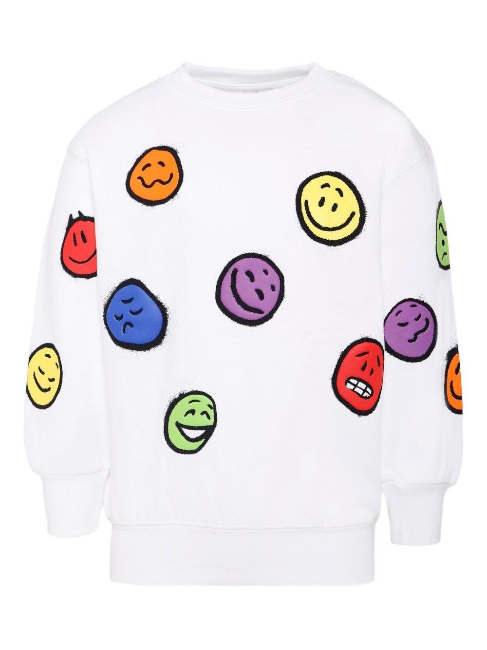 Felpa per bambino Molo bianca con stampa smiley all - over e maniche con spalle scese - Rubino Kids