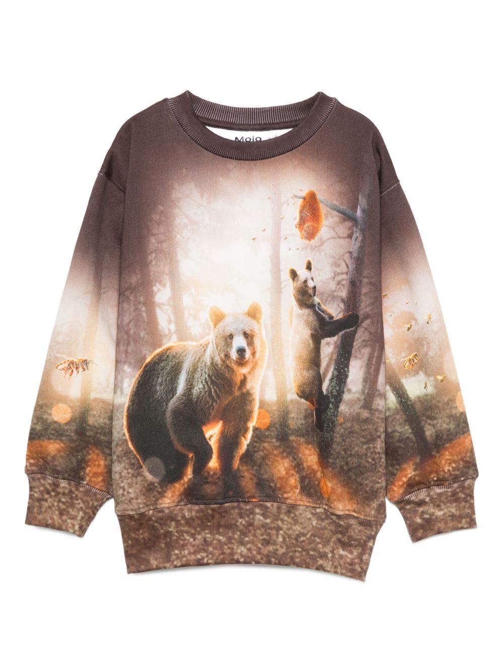 Felpa per bambino Molo marrone con stampa orso - Rubino Kids