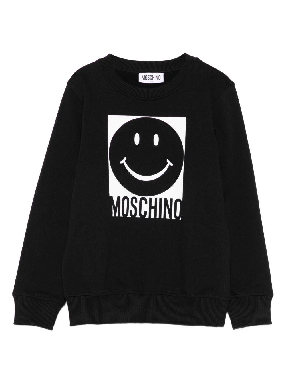 Felpa per bambino Moschino Kids nero con motivo a faccina sorridente - Rubino Kids