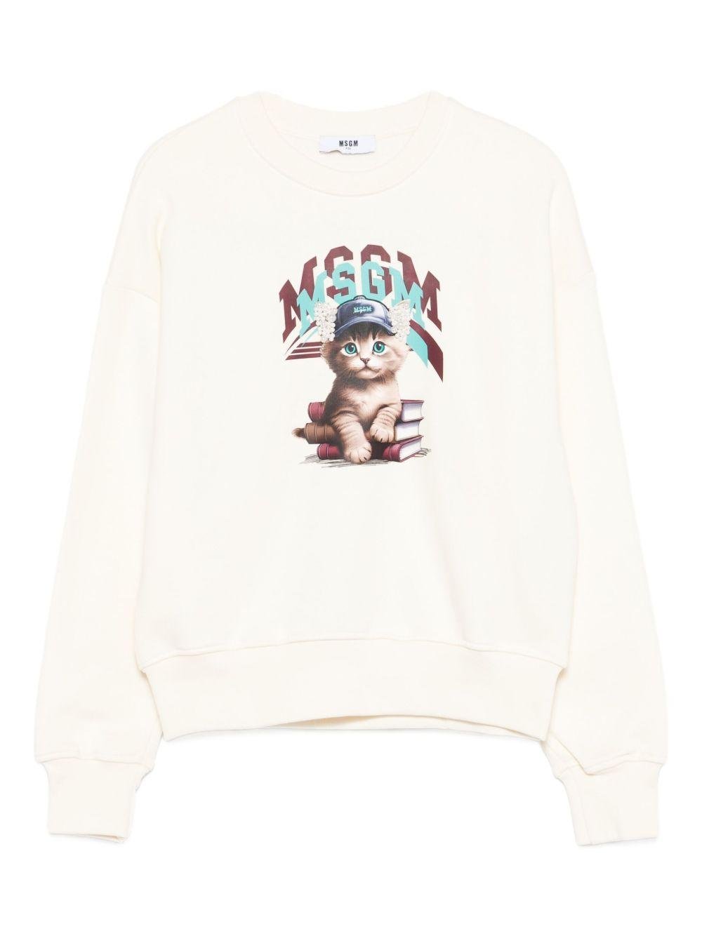 Felpa per bambino MSGM Kids bianca con stampa di gatto - Rubino Kids