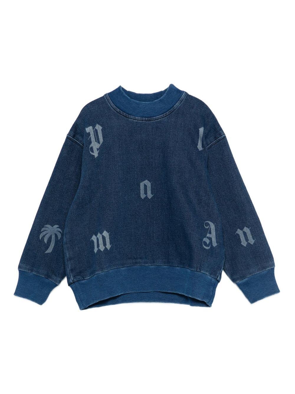 Felpa per bambino Palm Angels Kids in denim con logo - Rubino Kids