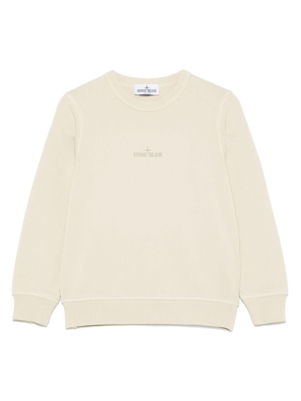 Felpa per bambino Stone Island Junior beige girocollo con stampa con logo - Rubino Kids