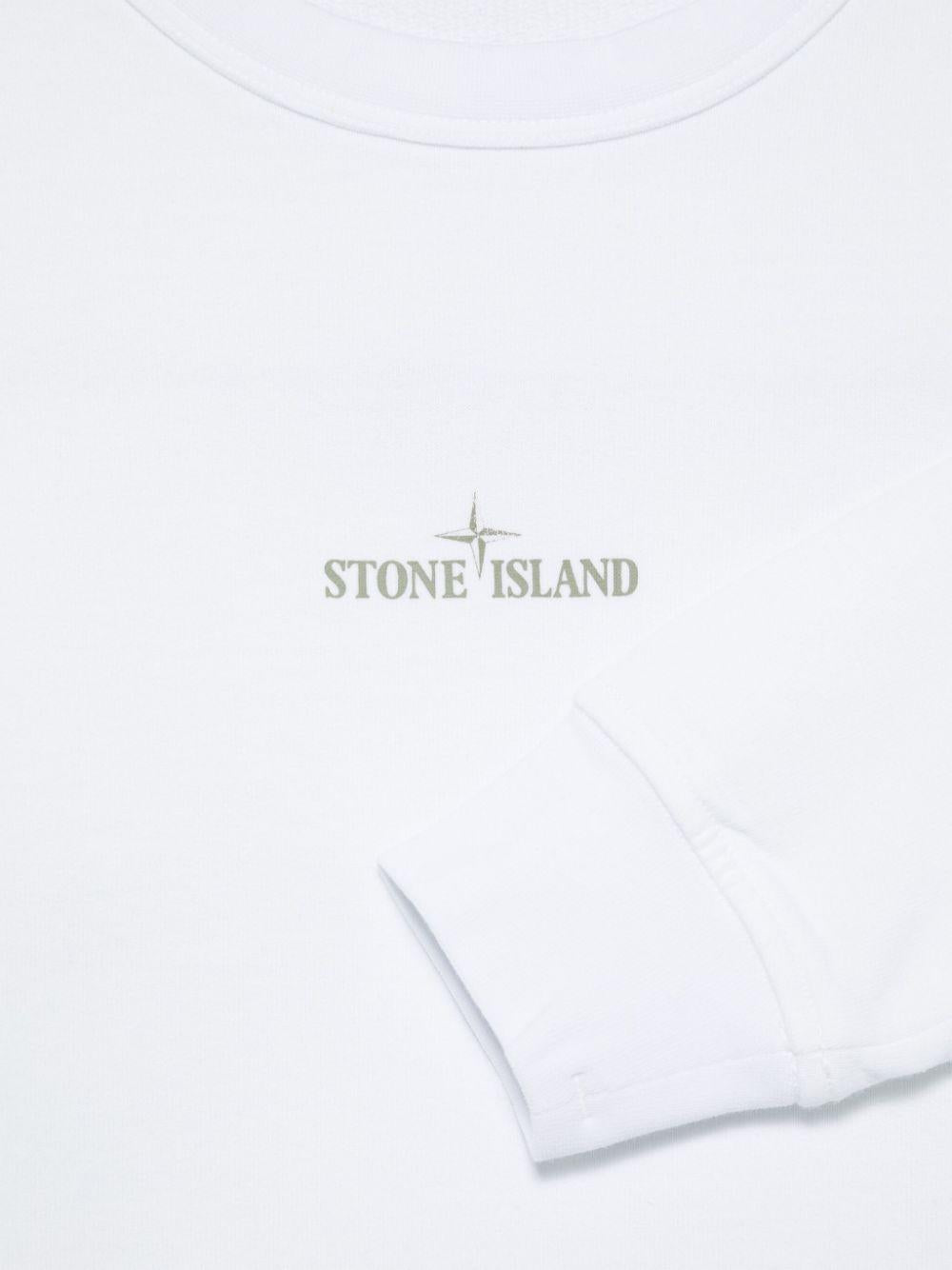 Felpa per bambino Stone Island Junior bianco girocollo con stampa con logo - Rubino Kids