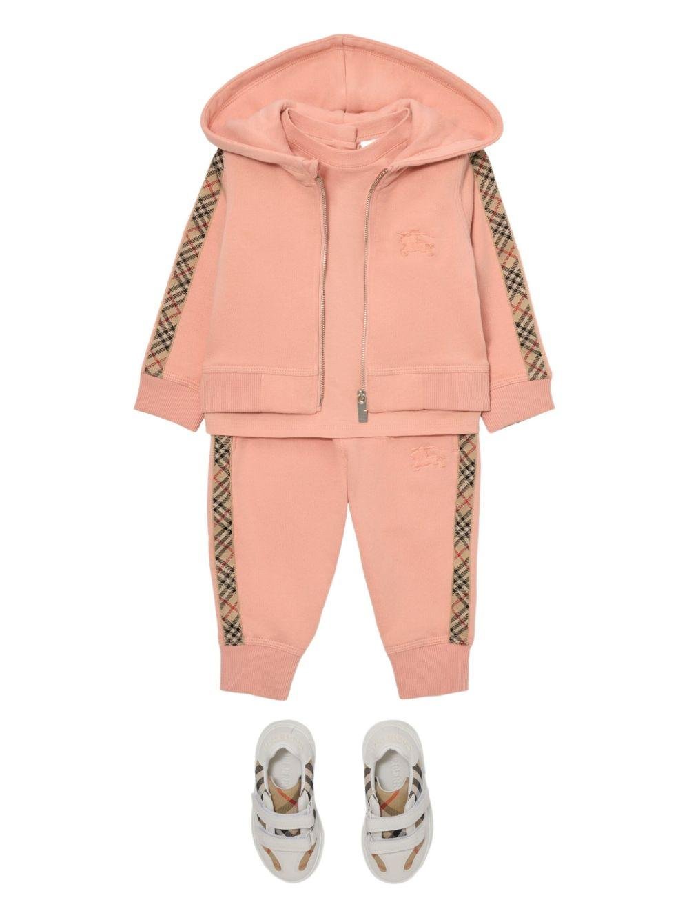 Felpa per neonata Burberry Kids rosa con finiture a quadri - Rubino Kids