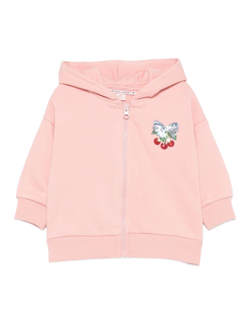 Felpa per neonata Konges Slojd rosa con cappuccio e decorazioni con paillettes - Rubino Kids