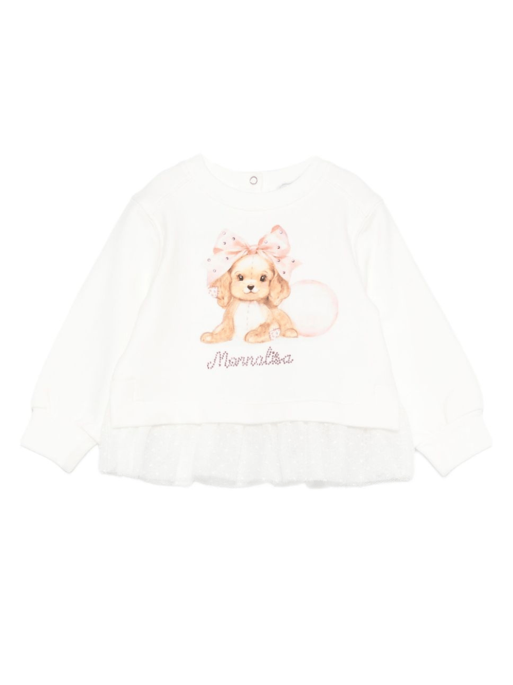 Felpa per neonata Monnalisa bianco con rifiniture in tulle - Rubino Kids