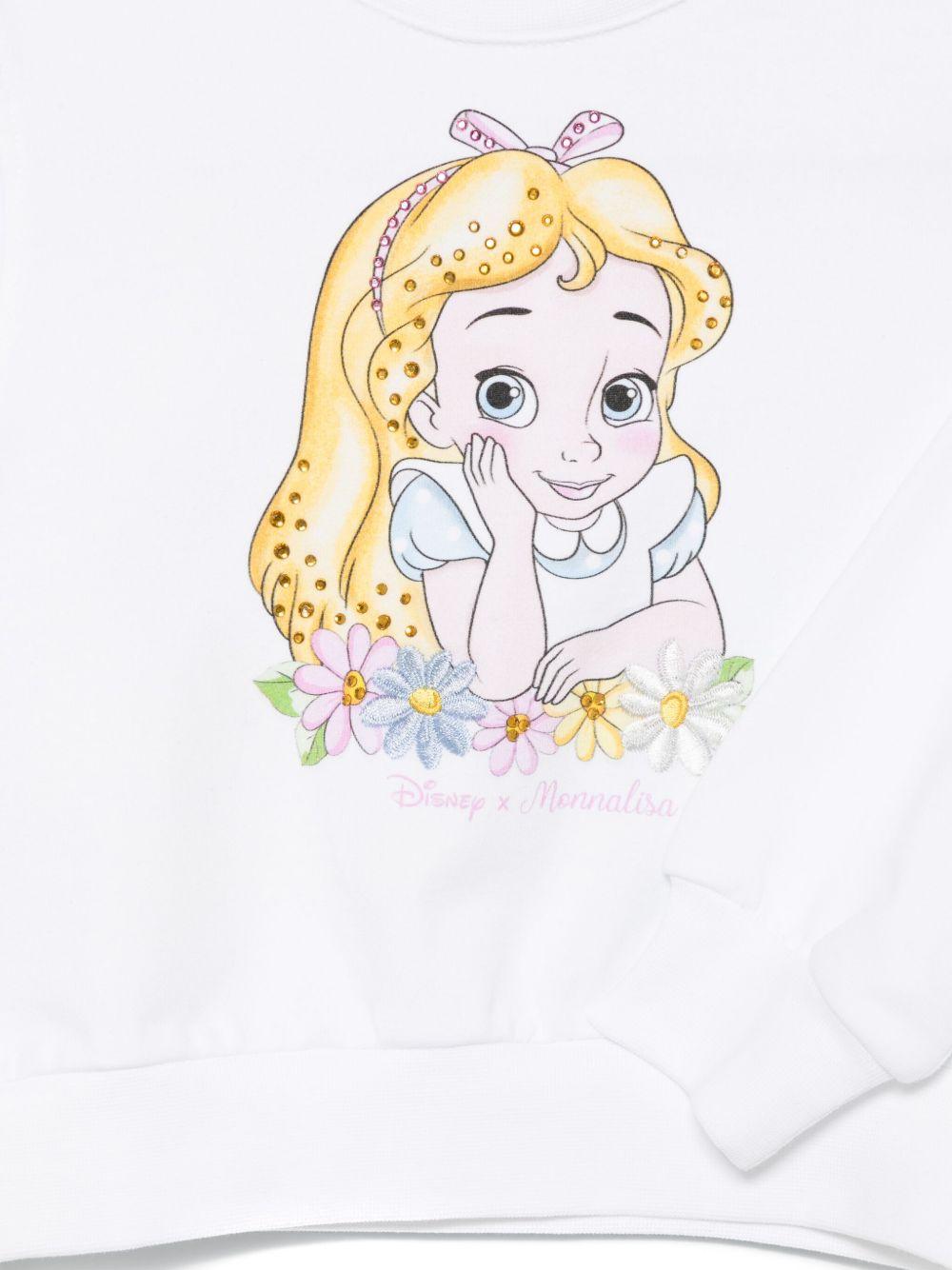 Felpa per neonata Monnalisa bianco con stampa Alice x Disney - Rubino Kids