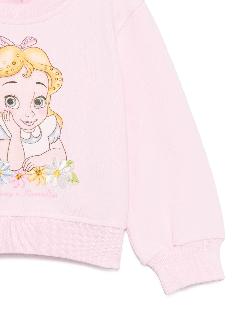 Felpa per neonata Monnalisa rosa con stampa Alice x Disney - Rubino Kids