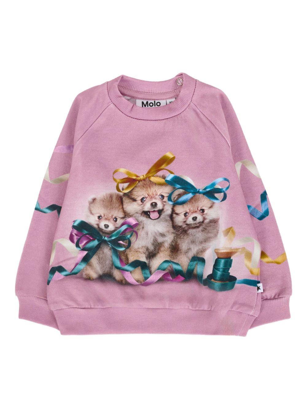 Felpa per neonata Monnalisa rosa con stampa cuccioli - Rubino Kids