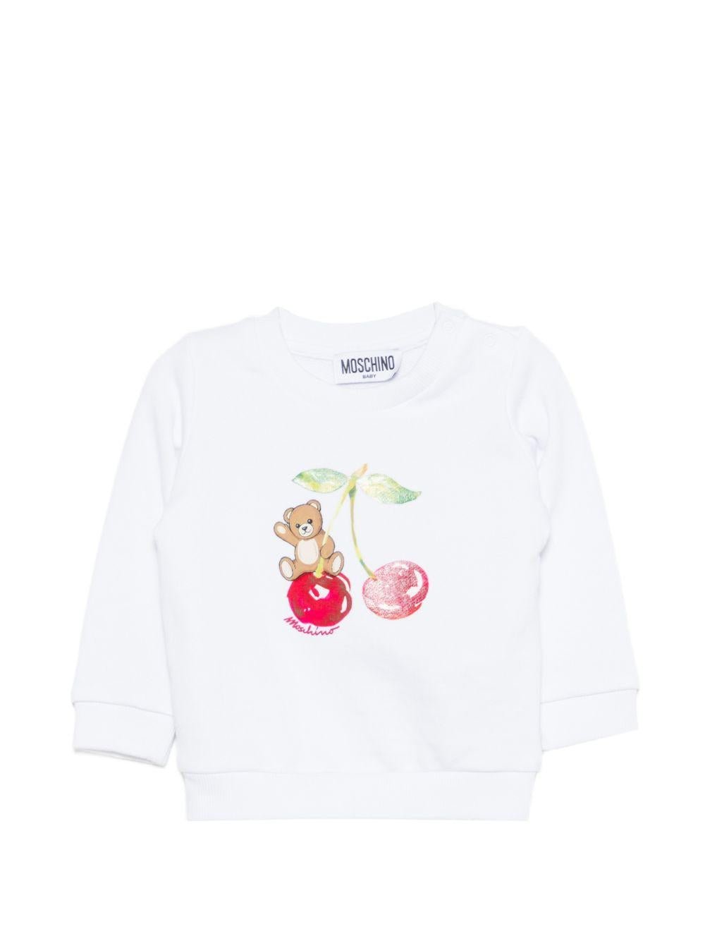 Felpa per neonata Moschino Kids bianca con stampa ciliegie - Rubino Kids